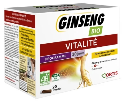 Ortis Organic Ginseng Vitality 20 Phials 1 Ortis Organic Ginseng Vitality 20 Phials