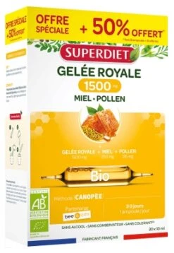 Superdiet Organic Royal Jelly 1500mg Honey Pollen 20 Phials + 10 Phials Free