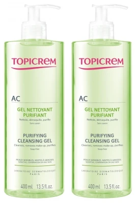 Topicrem AC Purifying Cleansing Gel 2 X 400ml 1 Topicrem AC Purifying Cleansing Gel 2 X 400ml